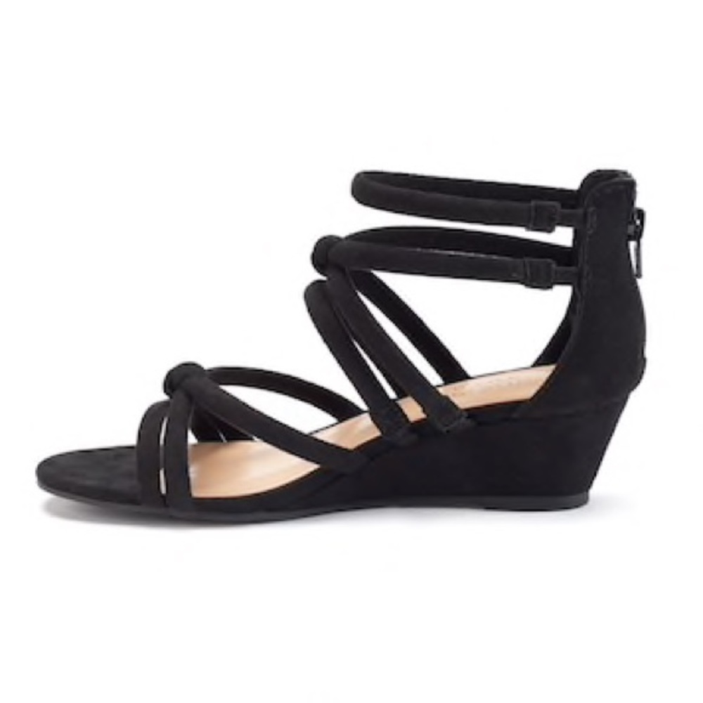LC Lauren Conrad Black Tube Strap Wedge Sandals - Picture 2 of 7
